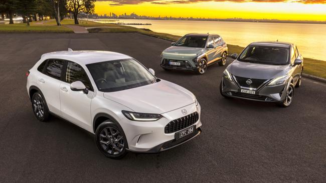 The Honda ZR-V, Hyundai Kona and Nissan Qashqai are three of the newest compact SUVs on sale. Photo: Mark Bean