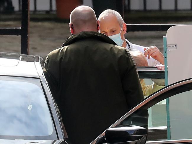 Prince Philip gets into a car as he is seen leaving King Edward VII Hospital. Picture: Getty Images