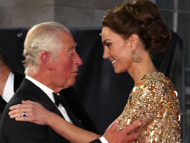 Happier times - King Charles and Princess Catherine at the world premiere of the James Bond 007 film No Time to Die, in London in 2021. Picture: Chris Jackson / POOL / AFP