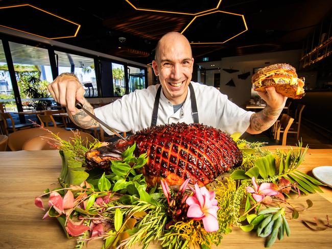 Christmas food to accompany recipes.Executive Chef Dayan Hartill-Law from Palette at HOTA , Home Of The Arts on the Gold Coast with his Christmas Ham and Boxing Day Toastie.Picture: Nigel Hallett