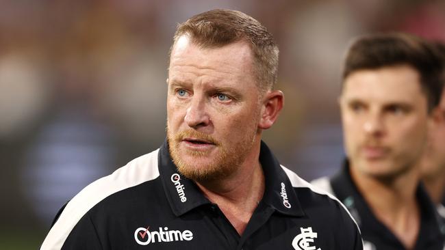 MELBOURNE. 18/03/2022. AFL. Round 1. Carlton vs Richmond at the MCG. Michael Voss, senior coach of Carlton at 3\\4 time. Photo by Michael Klein