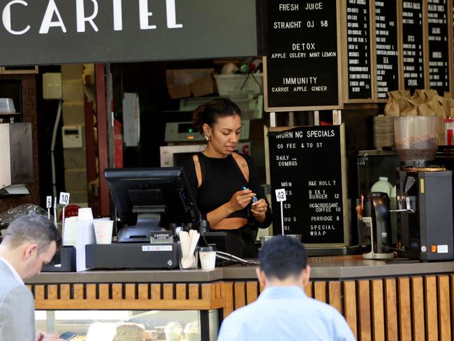 SYDNEY, AUSTRALIA - NewsWire Photos NOVEMBER 8: People pictured at a cafe in Martin Place in the Sydney CBD. The ABS will release data on Jobs in Australia, Monthly Household Spending Indicator and Personal Income.Picture: NCA NewsWire / Damian Shaw