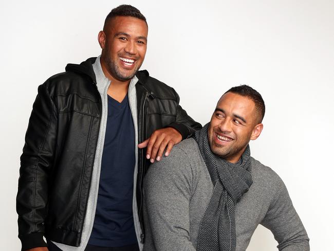 NRL Bulldogs (l to r) Frank Pritchard & Sam Kasiano at a fashion photo shoot at Mondo Studios in Waterloo.