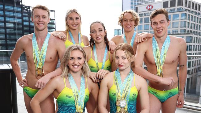 Sam Short with the Australian swimming team at the Birmingham 2022 Commonwealth Games. Picture: Michael Klein