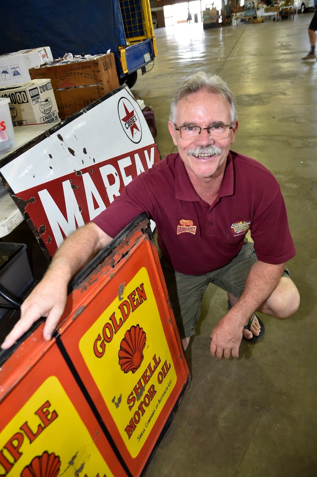 Mike Munday from Roadside Relics from Gympie. Stall holders set up for annual Swap Meet at Toowoomba Showgrounds. February 2019. Picture: Bev Lacey