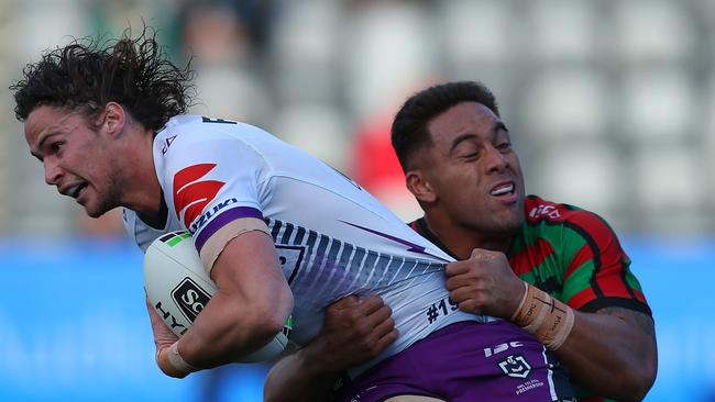 Nicho Hynes being tackled during his debut at Gosford.