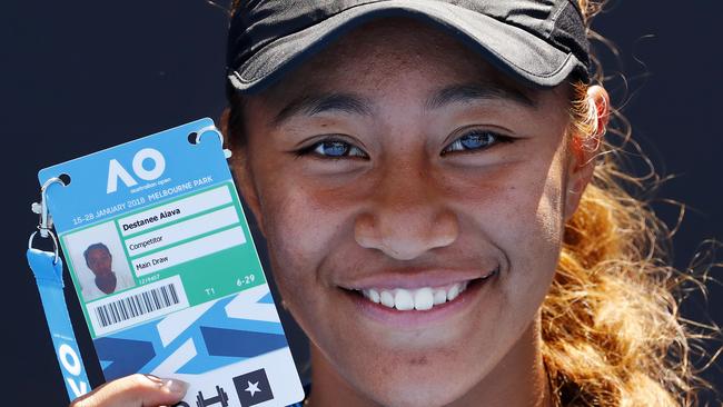 Destanee Aiava with her Australian Open accreditation. Picture: Michael Klein