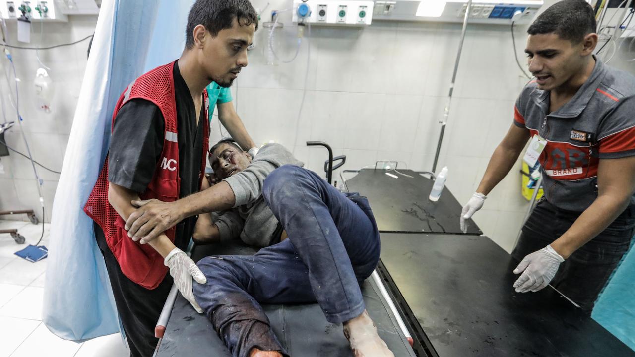 Palestinians injured in Israeli raids arrive at Nasser Medical Hospital on November 13, 2023 in Khan Yunis, Gaza. Picture: Ahmad Hasaballah/Getty Images