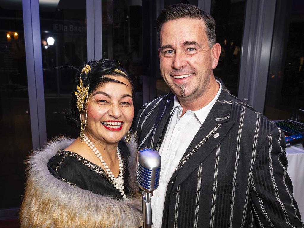 Ready to perform as Just Us are Caroline and Sheldon Reddie from New Zealand as Centro Italian Ristorante at Toowoomba Central Plaza opens with a Gatsby cocktail party, Friday, May 12, 2023. Picture: Kevin Farmer