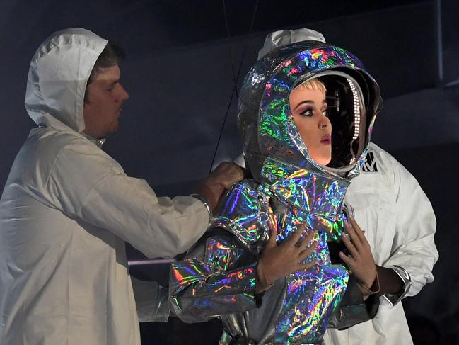 Host Katy Perry speaks onstage during the 2017 MTV Video Music Awards at The Forum on August 27, 2017 in Inglewood, California. Picture: AFP