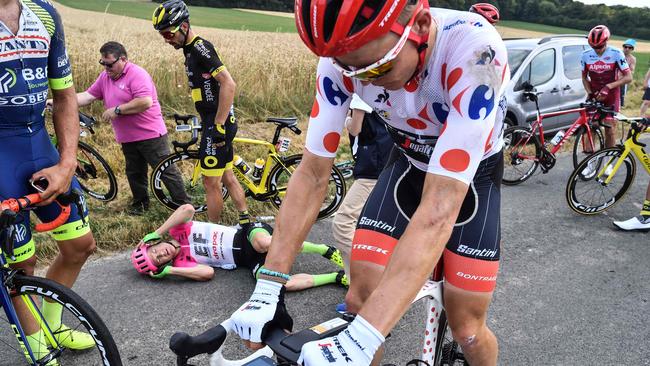 Australia's Simon Clarke hits the deck during Stage 8.