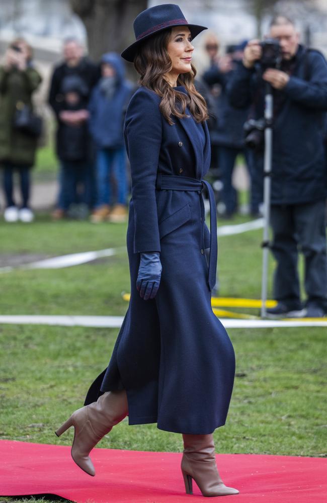 <p>The Aussie royal, 52, seemed unbothered by rumours of her struggling marriage, accessorised with blue leather gloves and a pair of heeled, tawny leather boots. Picture: Martin Sylvest Andersen/Getty Images</p>