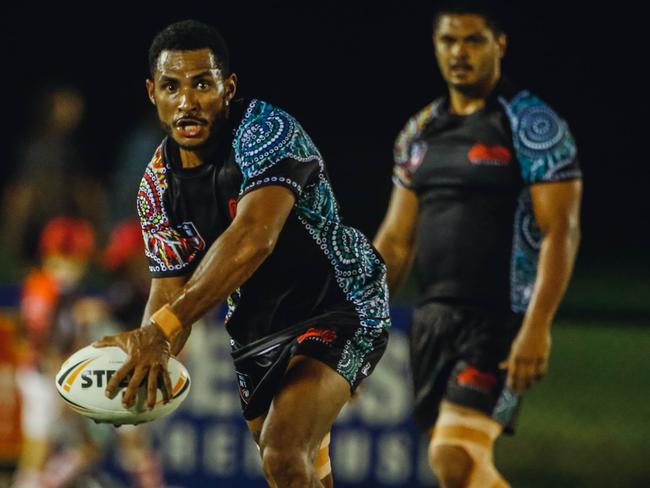 Tyrone Nona playing with pride in the Indigenous All Stars side. Picture: Glenn Campbell