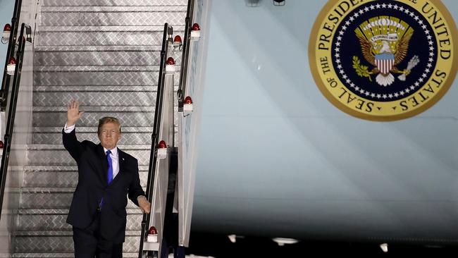 Donald Trump arrives at Singapore aboard Air Force One. Picture: Getty Images.