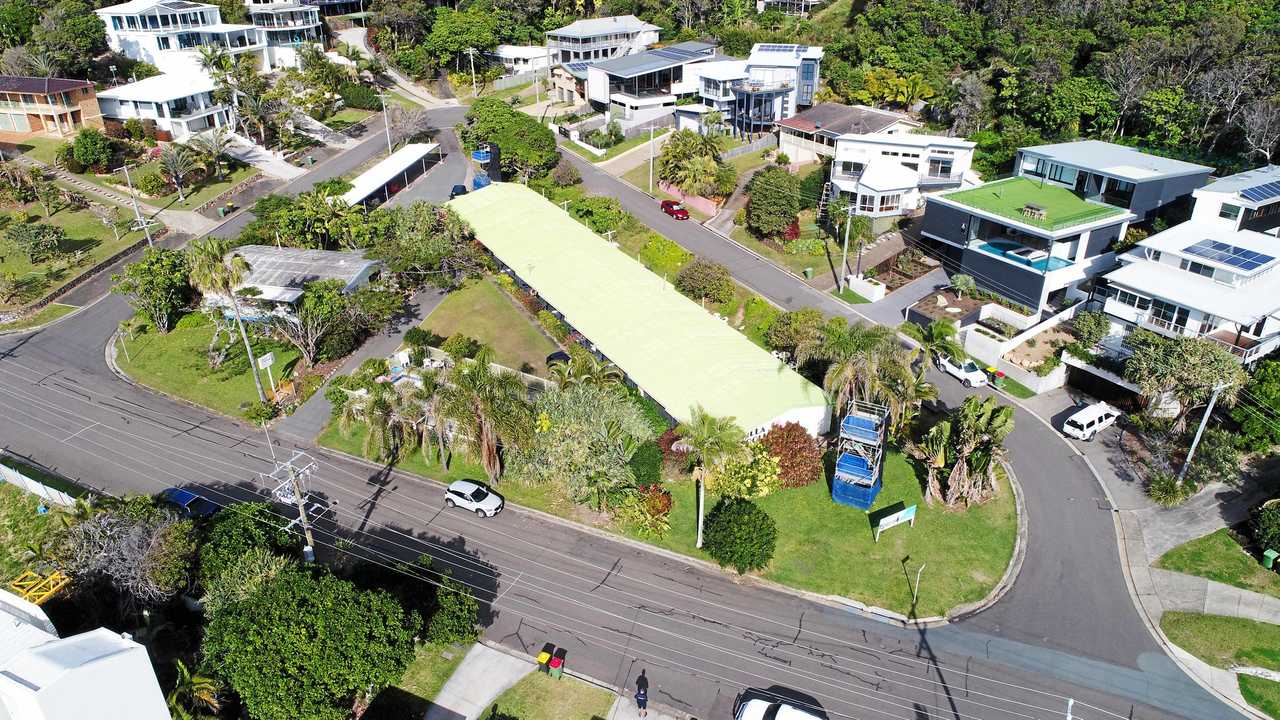 A 21-unit lowrise is a step closer to replacing the seedy-looking 1972 Villa Coolum short term Accom, with a building company applying for permission to demolish 102-104 Coolum Tce, Coolum Beach. The site is an entire block with three street frontages - a triangular lot that's a block back from David Low Way and the beach. Picture: Patrick Woods