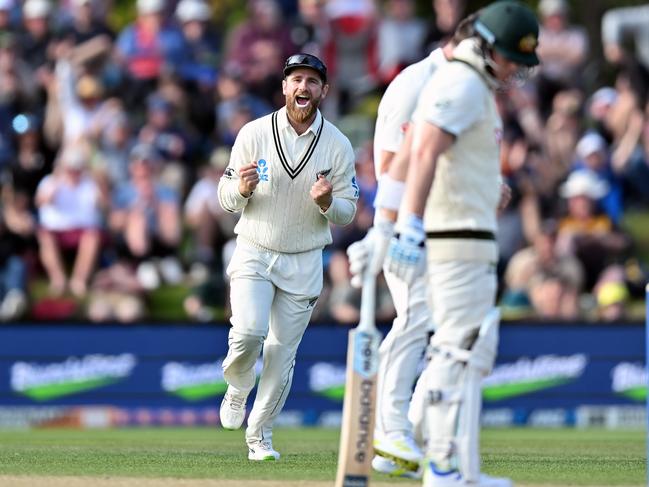 Smith was the big wicket among four snared by New Zealand. Picture: Kai Schwoerer/Getty Images