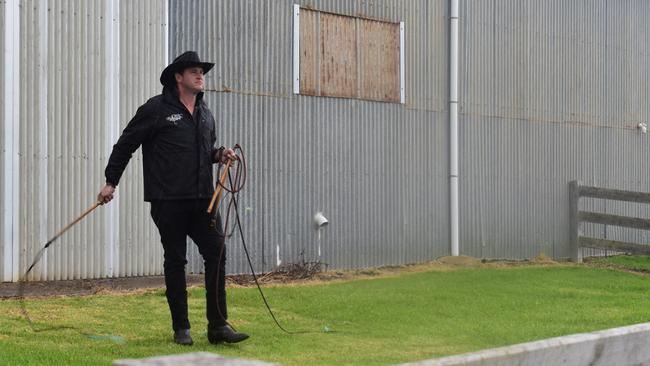 Walter LeSouef from Walter Whip and the Flames demonstrates his skills at the Warrnambool Show.