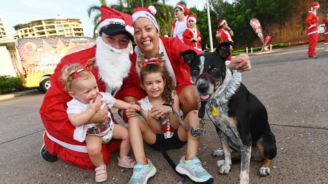 Paige Marshall and 18 month old Ruby, Rebecca and 4 year old Darcy ready to run the Santa Fun Run in 2021. Picture: Julianne Osborne