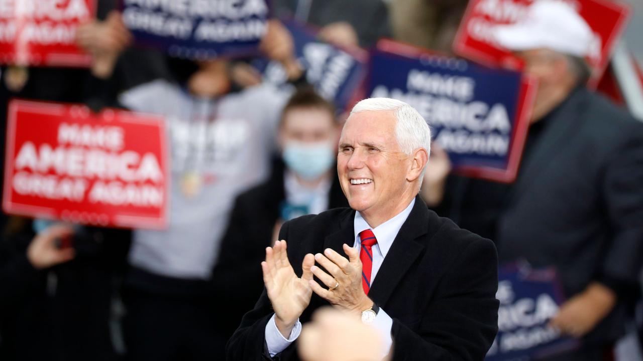 US Vice President Mike Pence arrives at a "Make America Great Again!" campaign event at Oakland County International Airport in Waterford, Michigan, on October 22, 2020. Picture: Jeff Kowalsky / AFP