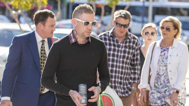 David Turner (second from left), husband of victim Kate Goodchild is seen arriving at the inquest.