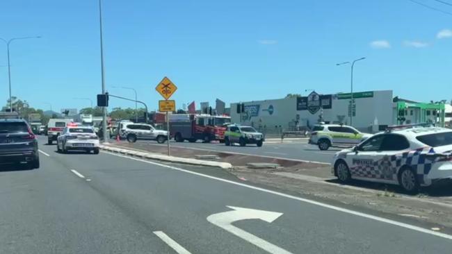 Scene of a motorcycle and pedestrian crash on December 9, at Swallow Rd and Bruce Hwy, Bentley Park.