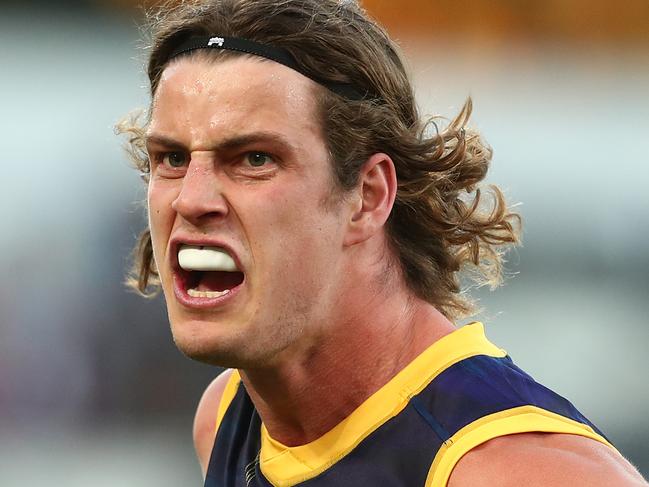 BRISBANE, AUSTRALIA - AUGUST 23: Jarrod Berry of the Lions celebrates a goal during the round 13 AFL match between the Brisbane Lions and the St Kilda Saints at The Gabba on August 23, 2020 in Brisbane, Australia. (Photo by Chris Hyde/Getty Images)