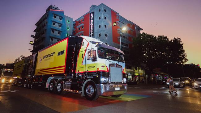 The CBD was abuzz last year —as always — as the Supercars transporter convoy wound its way through town. Picture: Glenn Campbell