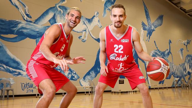 Adelaide 36ers players Jack McVeigh and Anthony Drmic will line up together for North Adelaide in NBL1 Central this season. Picture: AAP/Dean Martin