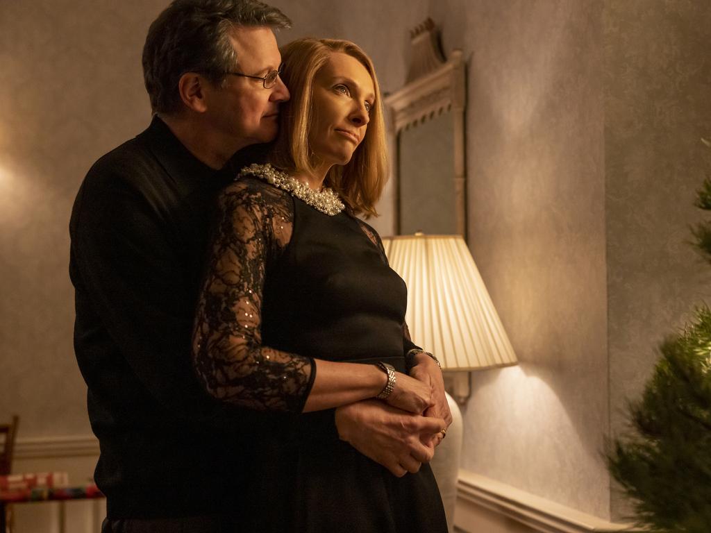 Colin Firth and Toni Collette in a Scene from the Binge crime drama The Staircase, premiering May 5.