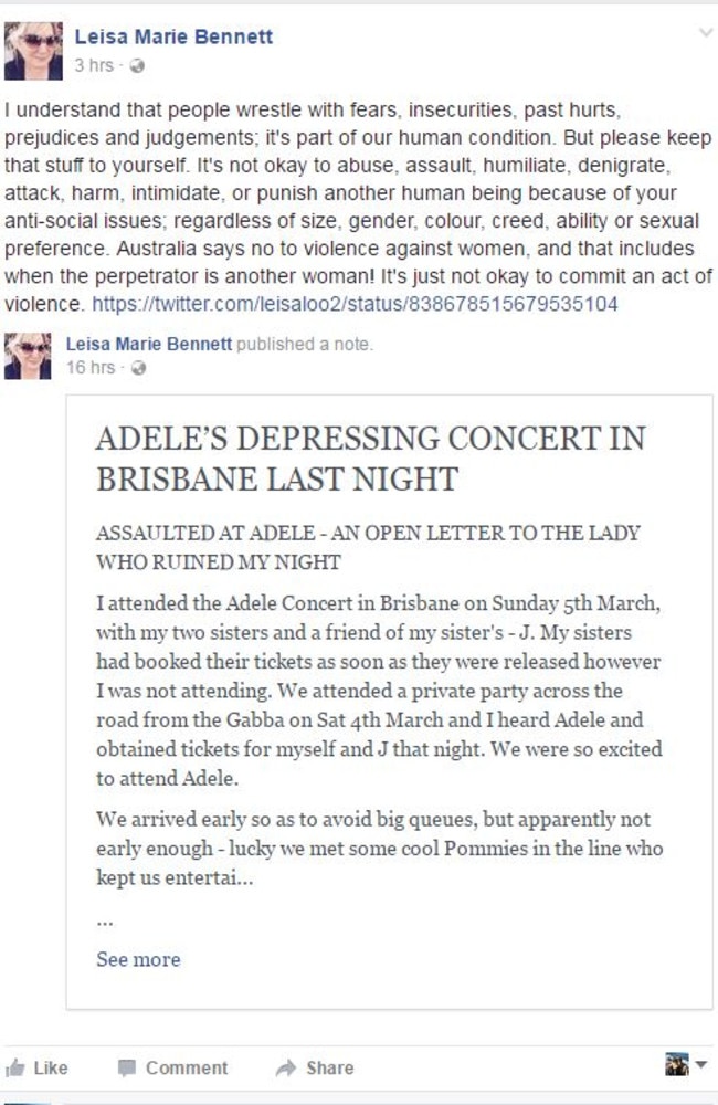 A screengrab of the post on Leisa Marie Bennett's Facebook page.