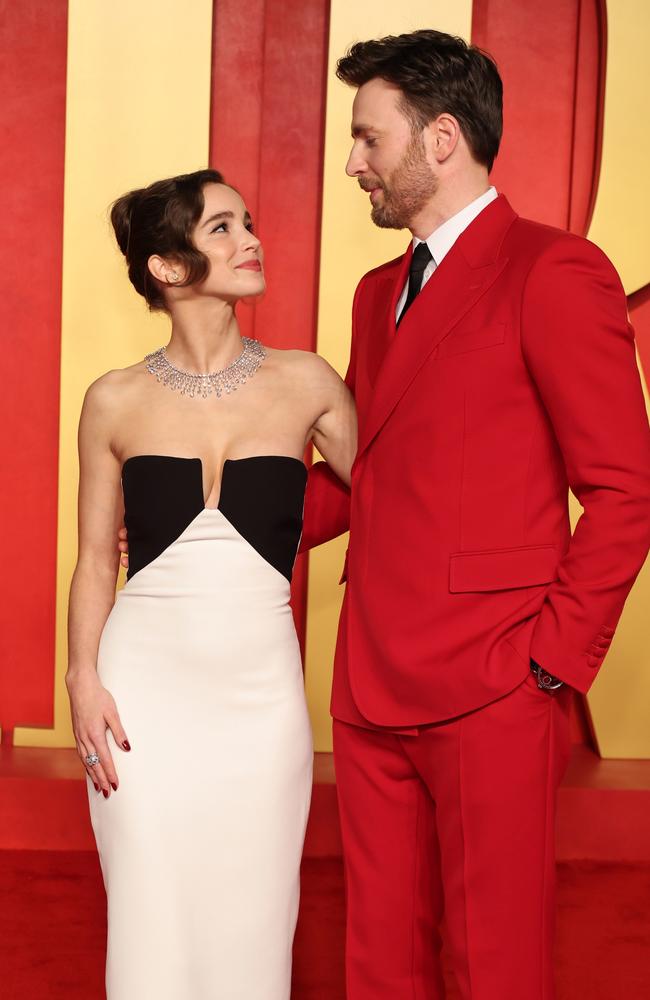 Alba Baptista, 27, and Chris Evans, 43 attended the 2024 Vanity Fair Oscar Party Hosted By Radhika Jones in March. Photo: Amy Sussman/Getty Images.