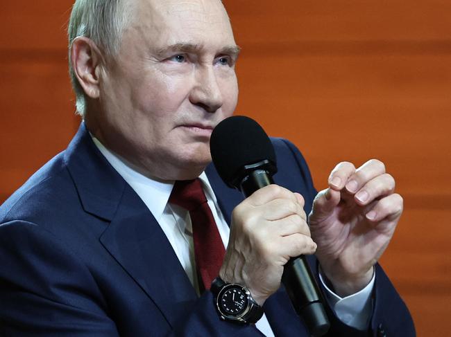 Vladimir Putin talks with students at the Sirius Educational Center in Sochi on May 19, 2025, after a telephone conversation with US President Donald Trump. Picture: AFP
