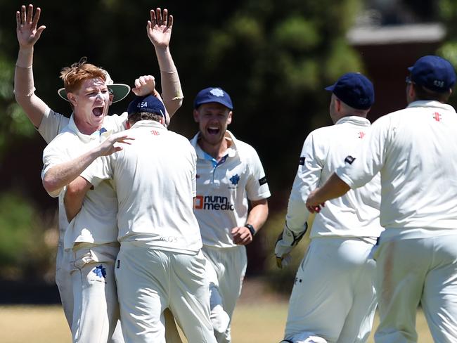 Will Sist celebrate a wicket. Picture: Steve Tanner