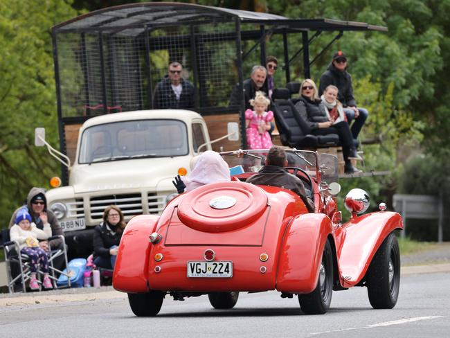 Bay to Birdwood: Birdwood Motor Museum car, 1935 Hudson Straight Eight, driven by Michael Neale, Chair of the Bay to Birdwood with Prof Nicola Spurrier at Gumeracka. Picture: Russell Millard