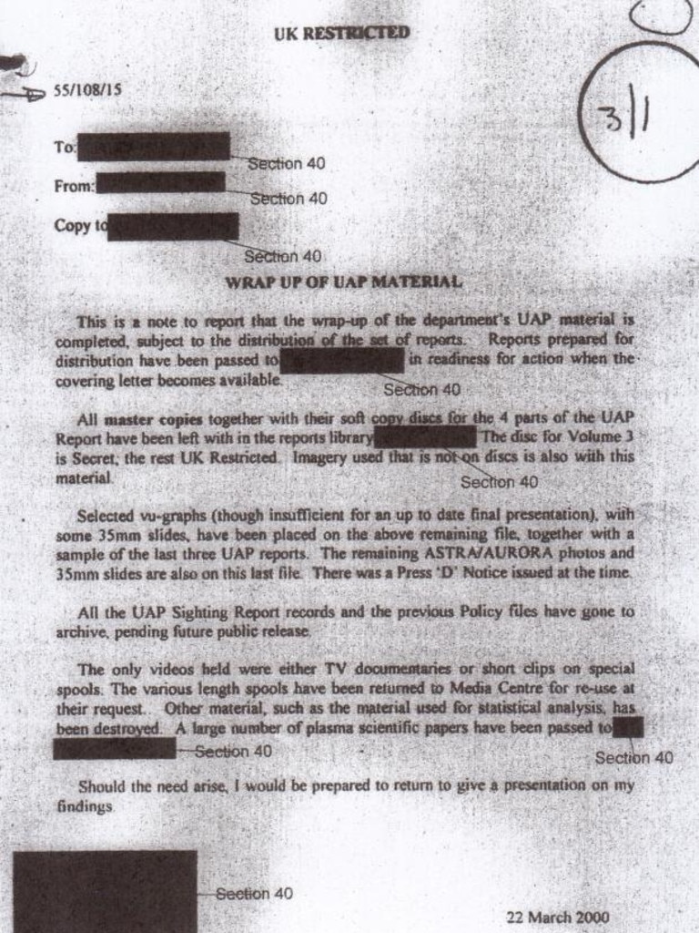 Declassified documents which appear to confirm the MoD cracking down on sightings of secret US tech