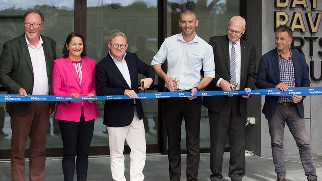 NSW Bega MP Michael Holland, left, with Fiona Phillips, Ben Franklin, Matthew Hatcher, Jim Molan, and Andrew Constance. Picture: Nathan Schmidt