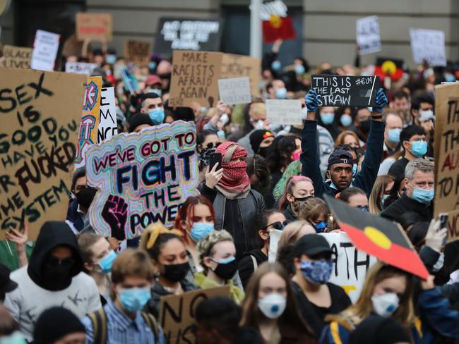 The Black Lives Matter protest in Melbourne. Picture: Alex Coppel