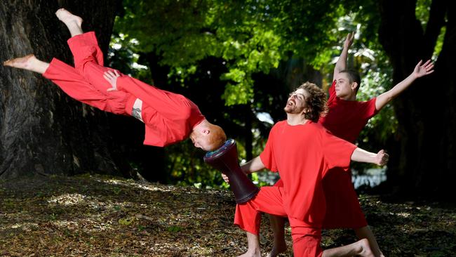 BEST PHOTOGRAPHS 2022. Evan Morgan. Dancenorth ensemble members Nelson Earl, Felix Sampson and Sabine Crompton-Ward can't wait the company's regional tour to far North Queensland. Picture: Evan Morgan