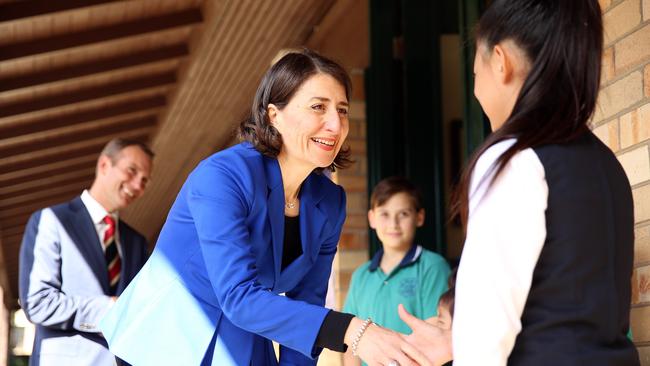 Ms Berejiklian meets pupils at the primary school she attended. Picture: Sam Ruttyn