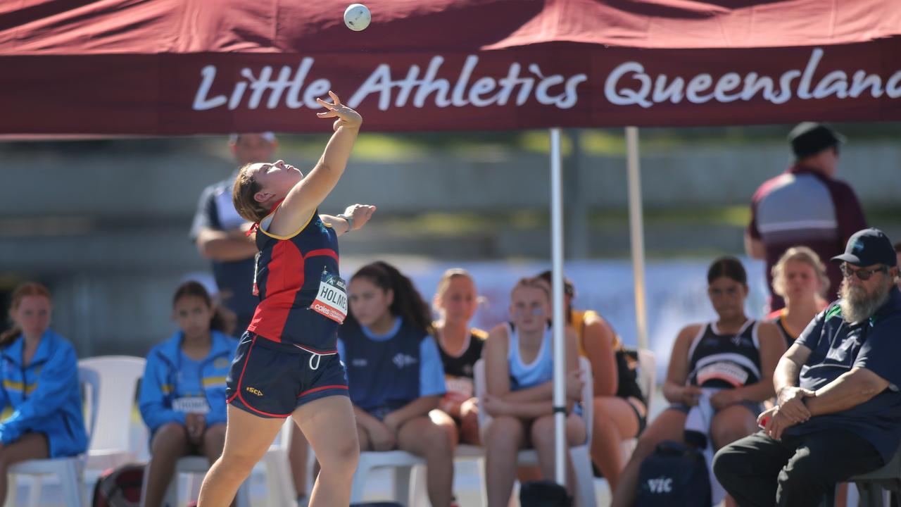 Caitlin Holmes competing in U13 shot put. Picture Dean Martin