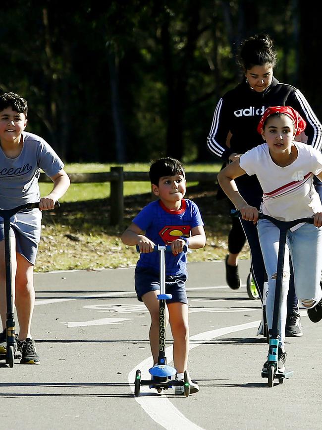 Youngsters enjoy Parramatta Park. Picture: John AppleyardMs Berejiklian urged the public to get jabbed after a lull in vaccination rates.A total of 46.2 per cent of residents in NSW have received two doses.Ms Berejiklian warned the community not to let their guard down, as restrictions ease.“It’s way too early to get complacent and we are concerned that in a superspreader event can have a major setback.“I urge the community, please do not let your guard down.’’NSW recorded seven deaths and 1257 new Covid cases on Monday, with Guildford and Auburn still listed as a suburb of concern.Of the 1189 people receiving treatment for Covid in hospital, 222 are in intensive care and 94 patients require ventilation.