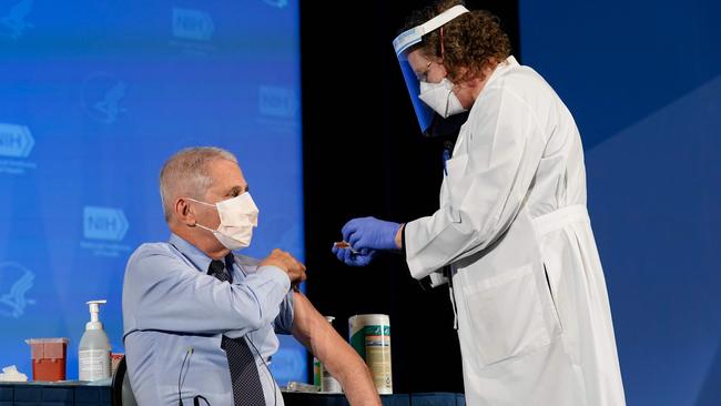 Dr Anthony Fauci receives Pfizer’s COVID-19 vaccine at the National Institutes of Health in Bethesda, Maryland. Picture: AFP