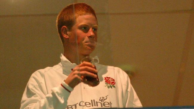 09/11/2003 Prince Harry in Corporate box drinking a beer and watching the England v Wales Rugby World Cup at Suncorp Stadium.