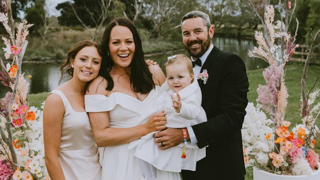 Astyn Reid (middle left), Ben Underdown (right) with their children, Isabella (left) and Adeline (middle right). Picture: Bec Smart Photography