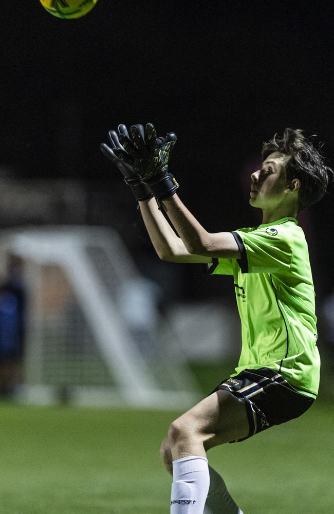 Archer Thurn of Willowburn against TAS United in Football Queensland Darling Downs Community Juniors U13 Junior League grand final at Clive Berghofer Stadium, Friday, August 30, 2024. Picture: Kevin Farmer