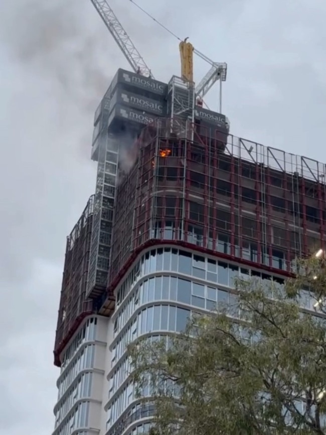 The fire took hold at rising tower Lily on Rosewood Ave in Broadbeach around 6pm on Wednesday.