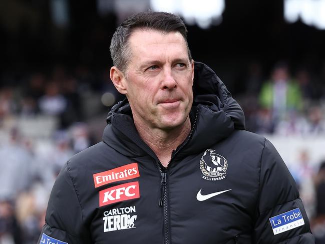 MELBOURNE, AUSTRALIA - MAY 17: Craig McRae, Senior Coach of the Magpies during the 2025 AFL Round 10 match between the Collingwood Magpies and the Adelaide Crows at the Melbourne Cricket Ground on May 17, 2025 in Melbourne, Australia. (Photo by James Wiltshire/AFL Photos via Getty Images)