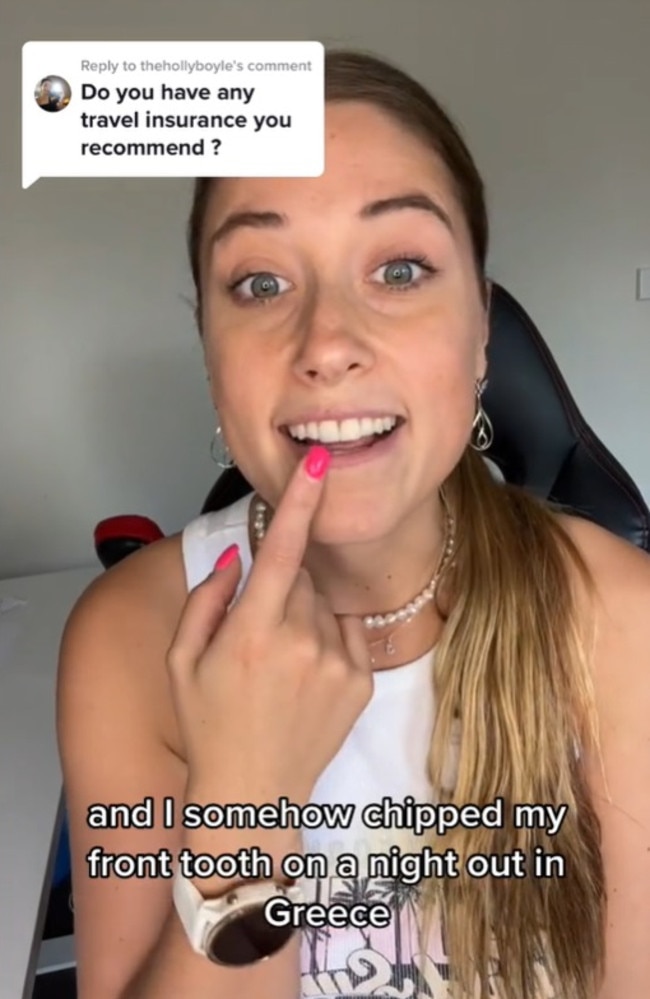 Aussie travel blogger, Jacki, revealed in a TikTok, she was lucky to have taken out travel insurance during a recent trip to Europe after needing a filling and chipping her front tooth.