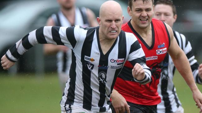 Wallan spearhead Matt Perri in action against Romsey. Picture: J8 Photography