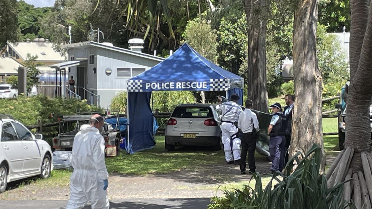 The body of a woman being removed from a crime scene in Evans Head. The body of the woman, 60, was found in the boot of a white Volkswagen hatchback. Picture: Savannah Pocock